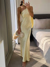 Cocolii robe longue en satin moulante une épaule licou dos nu sans manches femme doux élégant bal de promo de plage