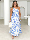 Cocolii robe longue plume motif une épaule dos nu peplum à volantée sans manches femme doux boho décontracté de plage