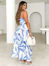 Cocolii robe longue plume motif une épaule dos nu peplum à volantée sans manches femme doux boho décontracté de plage