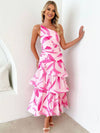 Cocolii robe longue plume motif une épaule dos nu peplum à volantée sans manches femme doux boho décontracté de plage