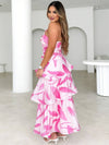 Cocolii robe longue plume motif une épaule dos nu peplum à volantée sans manches femme doux boho décontracté de plage