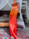 Cocolii robe longue couleur dégradé ceinture dos nu col roulé licou sans manches femme élégant décontracté de plage