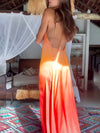 Cocolii robe longue couleur dégradé ceinture dos nu col roulé licou sans manches femme élégant décontracté de plage