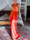 Cocolii robe longue couleur dégradé ceinture dos nu col roulé licou sans manches femme élégant décontracté de plage