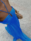 Cocolii robe longue bustier plissé licou découpes croisé dos sans manches femme casual décontracté de plage