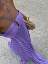 Cocolii robe longue bustier plissé licou découpes croisé dos sans manches femme casual décontracté de plage