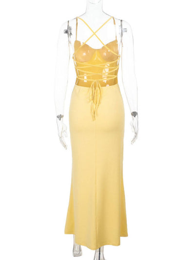 Cocolii robe longue moulante v-cou croisé dos dos nu sans manches femme casual élégant bal de promo de plage
