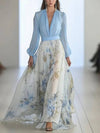 Cocolii robe longue imprimé à fleurie v-cou manches longues élégant boho vintage bal de promo pour une occasion spéciale