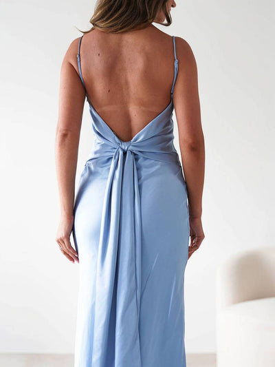 Cocolii longue robe en satin v-cou à fines brides dos nu sans manches femme casual élégant bal de promo de soirée pour mariage