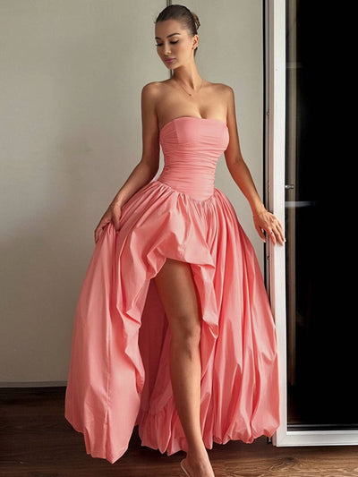 Cocolii longue robe bal de promo bustier irrégulière fendu le côté fluide sans manches femme élégan de soirée anniversaire