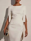 Cocolii longue robe moulante unicolore col rond manches fendues casual style tailleur élégant mode de cocktail cérémonie