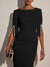 Cocolii longue robe moulante unicolore col rond manches fendues casual style tailleur élégant mode de cocktail cérémonie