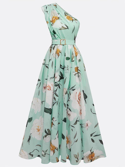 Cocolii robe longue imprimé à fleurie fendu fluide une épaule sans manches élégant décontracté mode casual de plage