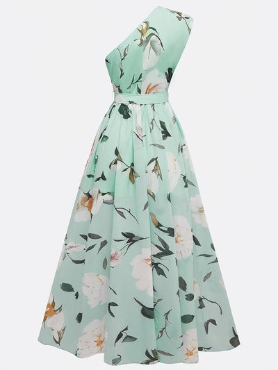 Cocolii robe longue imprimé à fleurie fendu fluide une épaule sans manches élégant décontracté mode casual de plage
