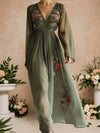 Cocolii robe longue mousseline imprimé à fleurie fluide v-cou manches longues femme décontracté vintage soirée de plage