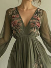 Cocolii robe longue mousseline imprimé à fleurie fluide v-cou manches longues femme décontracté vintage soirée de plage