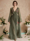 Cocolii robe longue mousseline imprimé à fleurie fluide v-cou manches longues femme décontracté vintage soirée de plage