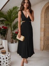 Cocolii robe longue moulante plissé v-cou sans manches femme élégant décontracté de cocktail pour l'été