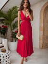 Cocolii robe longue moulante plissé v-cou sans manches femme élégant décontracté de cocktail pour l'été