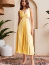 Cocolii robe longue moulante plissé v-cou sans manches femme élégant décontracté de cocktail pour l'été