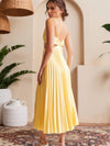 Cocolii robe longue moulante plissé v-cou sans manches femme élégant décontracté de cocktail pour l'été