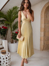 Cocolii robe longue moulante plissé v-cou sans manches femme élégant décontracté de cocktail pour l'été