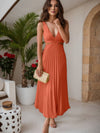 Cocolii robe longue moulante plissé v-cou sans manches femme élégant décontracté de cocktail pour l'été