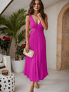 Cocolii robe longue moulante plissé v-cou sans manches femme élégant décontracté de cocktail pour l'été