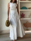 Cocolii robe longue dentelle brodée col carré sans manches femme doux élégant de soirée anniversaire cérémonie de plage