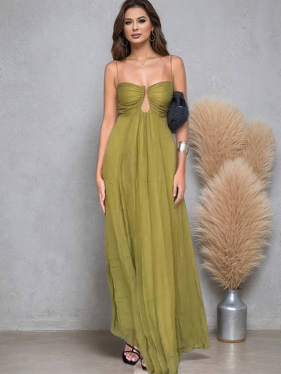 Cocolii robe longue v-cou à fines brides sans manches élégant simple décontracté de plage pour soirées et cocktails