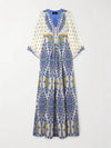 Cocolii longue robe de plage imprimé tribal v-cou manches chauve souris ethnique bohème ample hawaienne décontracté