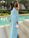 Cocolii robe longue femme une épaule drapée fluide manches longues élégant robe de soirée cérémonie bal de promo