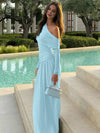 Cocolii robe longue femme une épaule drapée fluide manches longues élégant robe de soirée cérémonie bal de promo
