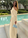 Cocolii robe longue femme une épaule drapée fluide manches longues élégant robe de soirée cérémonie bal de promo