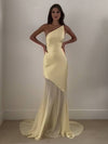Cocolii longue robe de soirée en satin une épaule dos nu femme élégant ourlet tulle sirène transparent cérémonie