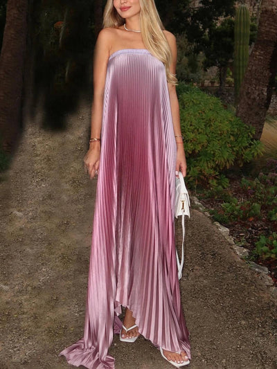 Cocolii robe longue de soirée couleur dégradé plissé bustier sans manches élégant bal de promo cérémonie robe de plage