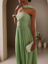 Cocolii longue robe de soirée mousseline plissée fluide nœud bustier sans manches femme bal de promo cérémonie