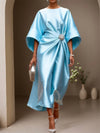 Cocolii robe longue en satin col rond manches longues femme élégant ample décontracté bal de promo cérémonie robe de soirée