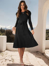 Cocolii robe pull femme en maille trapèze ceinture col rond manches bouffantes manches longues doux élégant d'hiver