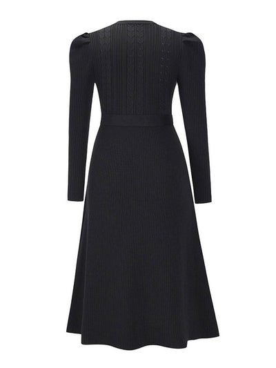 Cocolii robe pull femme en maille trapèze ceinture col rond manches bouffantes manches longues doux élégant d'hiver