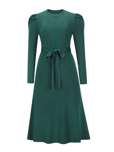 Cocolii robe pull femme en maille trapèze ceinture col rond manches bouffantes manches longues doux élégant d'hiver