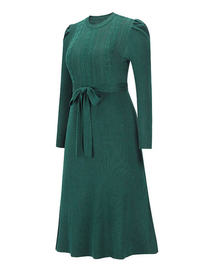 Cocolii robe pull femme en maille trapèze ceinture col rond manches bouffantes manches longues doux élégant d'hiver