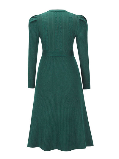Cocolii robe pull femme en maille trapèze ceinture col rond manches bouffantes manches longues doux élégant d'hiver