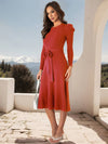 Cocolii robe pull femme en maille trapèze ceinture col rond manches bouffantes manches longues doux élégant d'hiver
