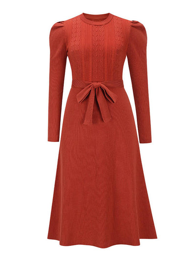 Cocolii robe pull femme en maille trapèze ceinture col rond manches bouffantes manches longues doux élégant d'hiver