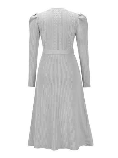 Cocolii robe pull femme en maille trapèze ceinture col rond manches bouffantes manches longues doux élégant d'hiver