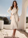 Cocolii robe pull femme en maille trapèze ceinture col rond manches bouffantes manches longues doux élégant d'hiver