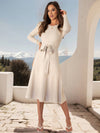 Cocolii robe pull femme en maille trapèze ceinture col rond manches bouffantes manches longues doux élégant d'hiver