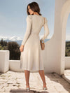 Cocolii robe pull femme en maille trapèze ceinture col rond manches bouffantes manches longues doux élégant d'hiver