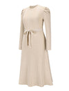 Cocolii robe pull femme en maille trapèze ceinture col rond manches bouffantes manches longues doux élégant d'hiver